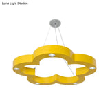 Yellow Flower Led Kids Ceiling Hang Light Fixture With Acrylic Chandelier Shade