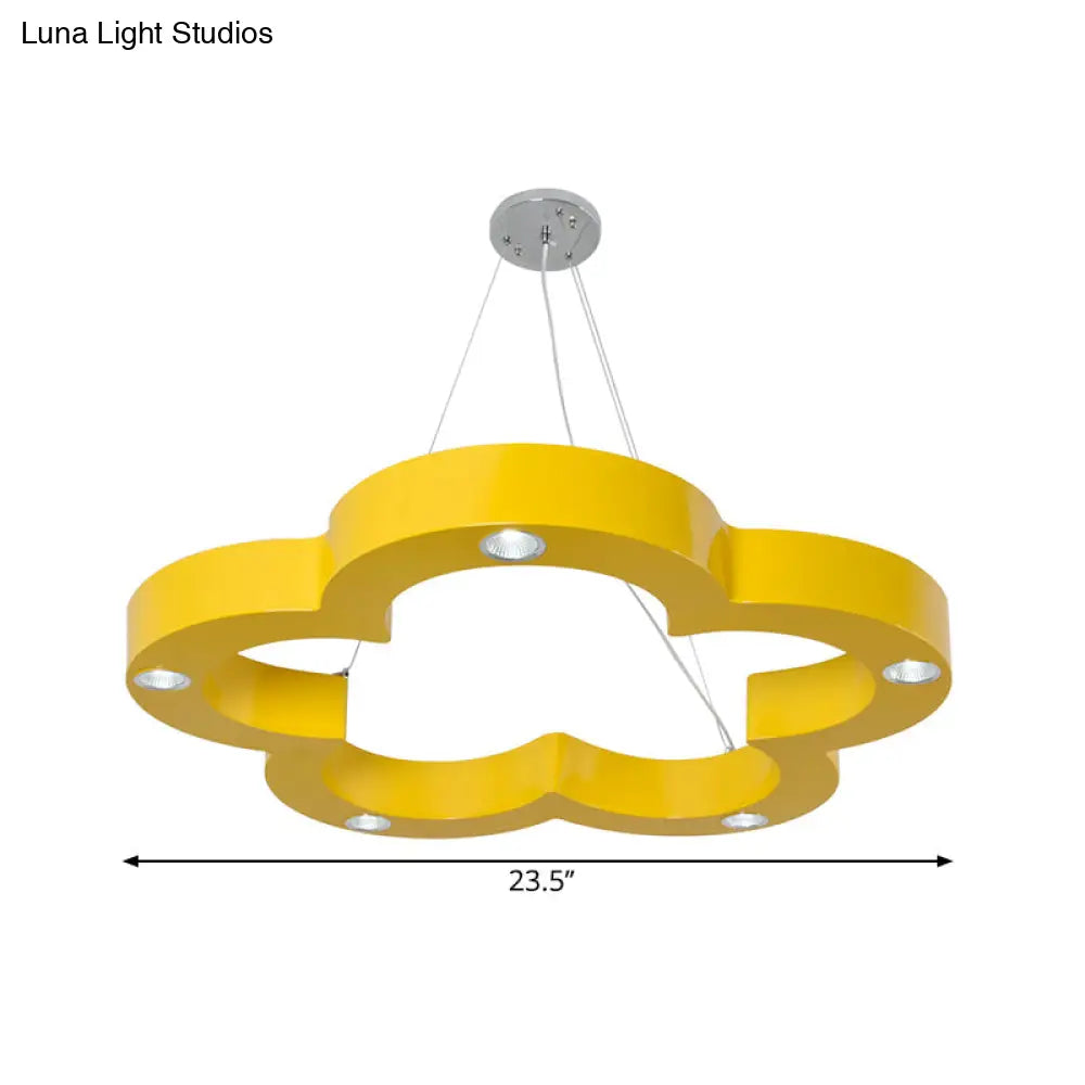 Yellow Flower Led Kids Ceiling Hang Light Fixture With Acrylic Chandelier Shade