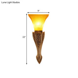 Yellow Glass Flared Wall Light - Modern Style Sconce Fixture In Gold 9/12 Wide