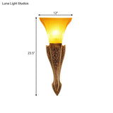 Yellow Glass Flared Wall Light - Modern Style Sconce Fixture In Gold 9/12 Wide
