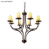 Yellow Glass Hanging Chandelier - Country Bronze Candle Design For Living Room 8 Lights Pendant
