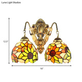 Yellow Glass Sunflower Wall Mount Sconce Light With 2 Lights For Bathroom Vanity By Tiffany