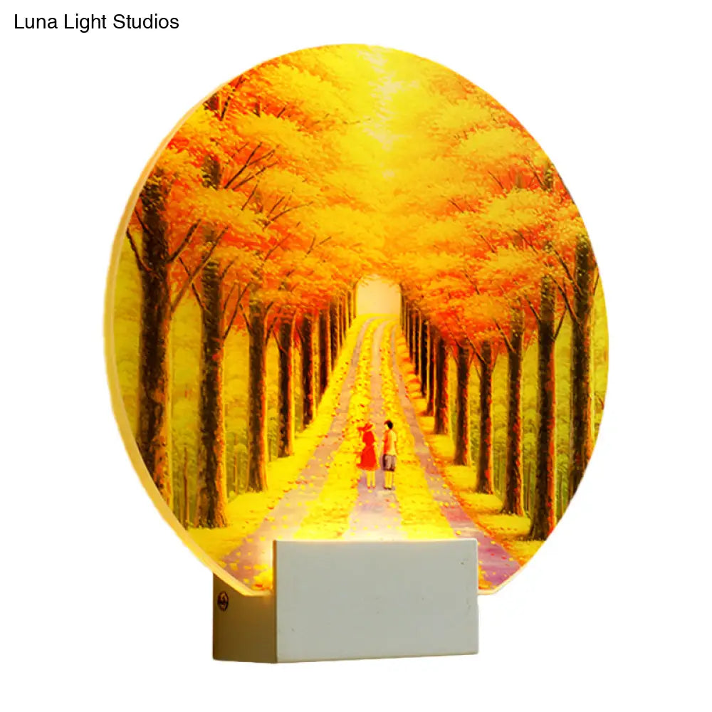Yellow Led Wall Mounted Lamp: Modern Autumn Avenue Acrylic Mural Light With White Arm