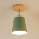 Yellow/Pink Macaron Metal Semi-Flush Bedroom Ceiling Light With Tapered Design & 1 Bulb Green
