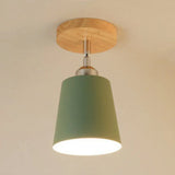 Yellow/Pink Macaron Metal Semi-Flush Bedroom Ceiling Light With Tapered Design & 1 Bulb Green