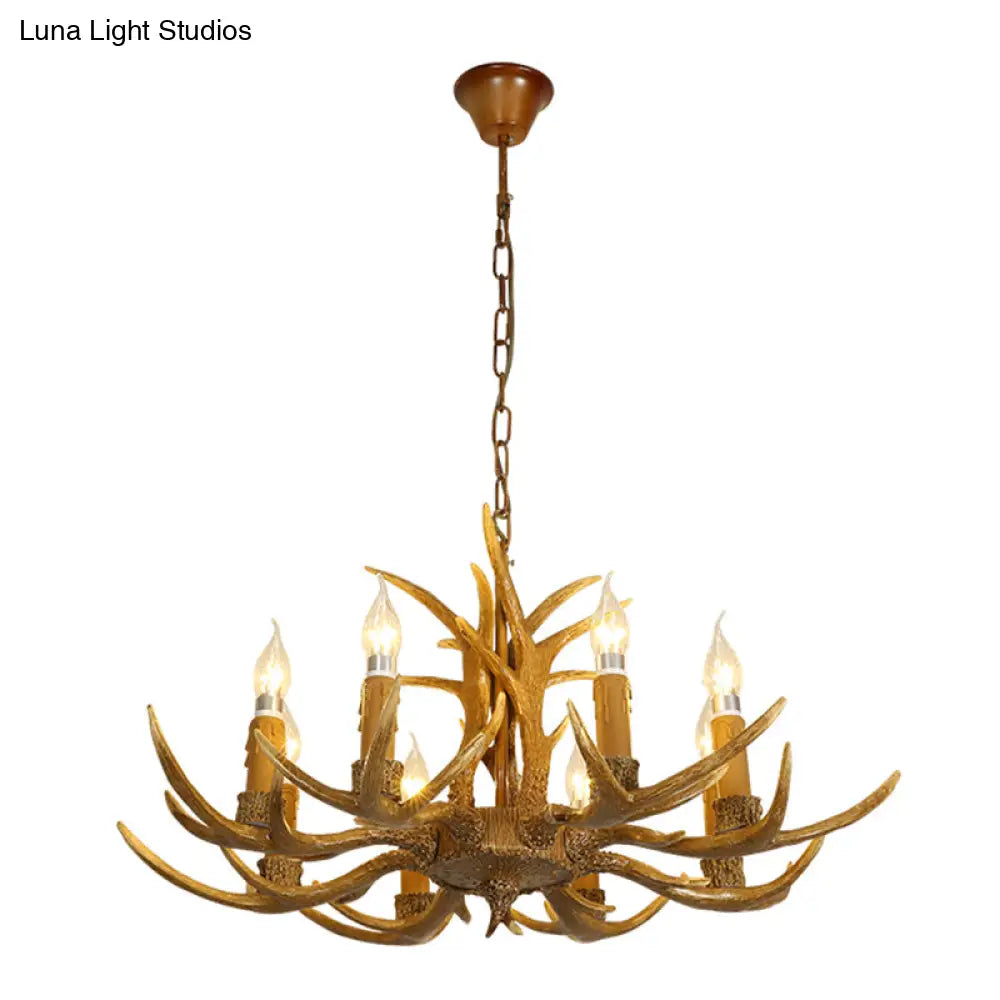 Yellow Resin Deer Horn Ceiling Light For Traditional Restaurants - Chandelier Fixture