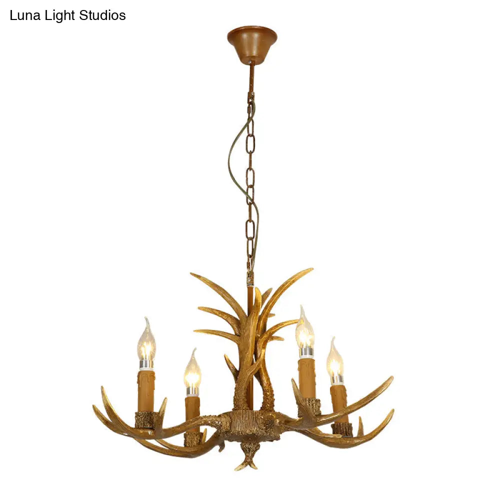 Yellow Resin Deer Horn Ceiling Light For Traditional Restaurants - Chandelier Fixture