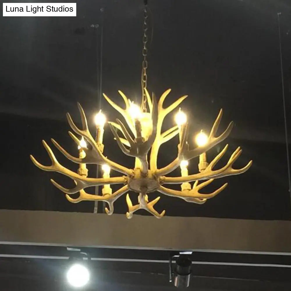 Yellow Resin Deer Horn Ceiling Light For Traditional Restaurants - Chandelier Fixture