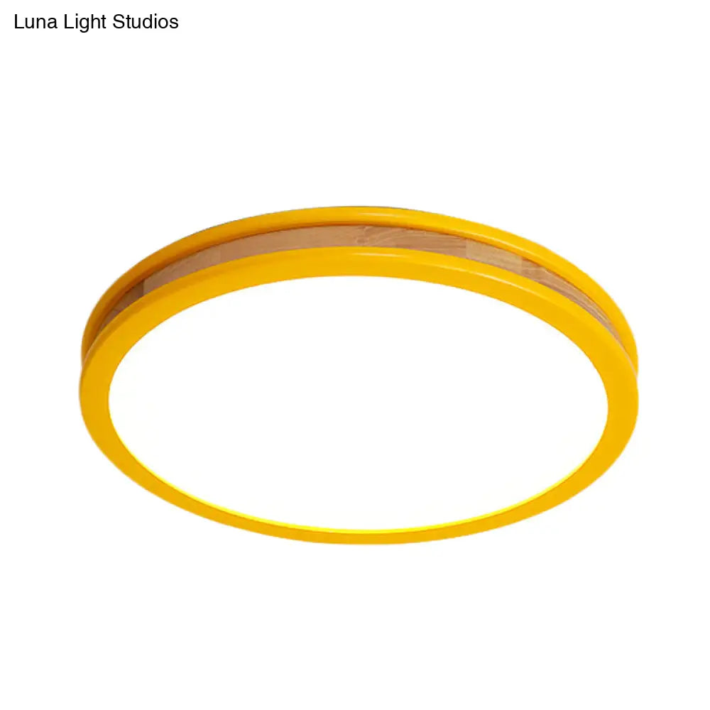 Yellow Round Flushmount Led Wood Ceiling Light For Bedroom - 12’/16’ Dia