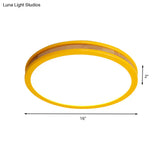 Yellow Round Flushmount Led Wood Ceiling Light For Bedroom - 12’/16’ Dia