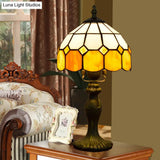 Yellow Single-Bulb Nightstand Lamp With Classic Gridded Glass Design - Perfect For Living Room