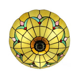 Yellow Tiffany Style Ceiling Light: Bedroom Flushmount Art Glass Bowl Shade