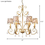 Zebra Print Conical Chandelier With Classic Fabric Shade - 6/8/10 Heads Ceiling Pendant In Gold