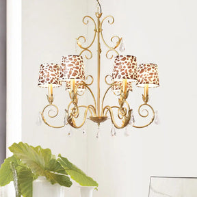 Zebra Print Conical Chandelier With Classic Fabric Shade - 6/8/10 Heads Ceiling Pendant In Gold 6 /