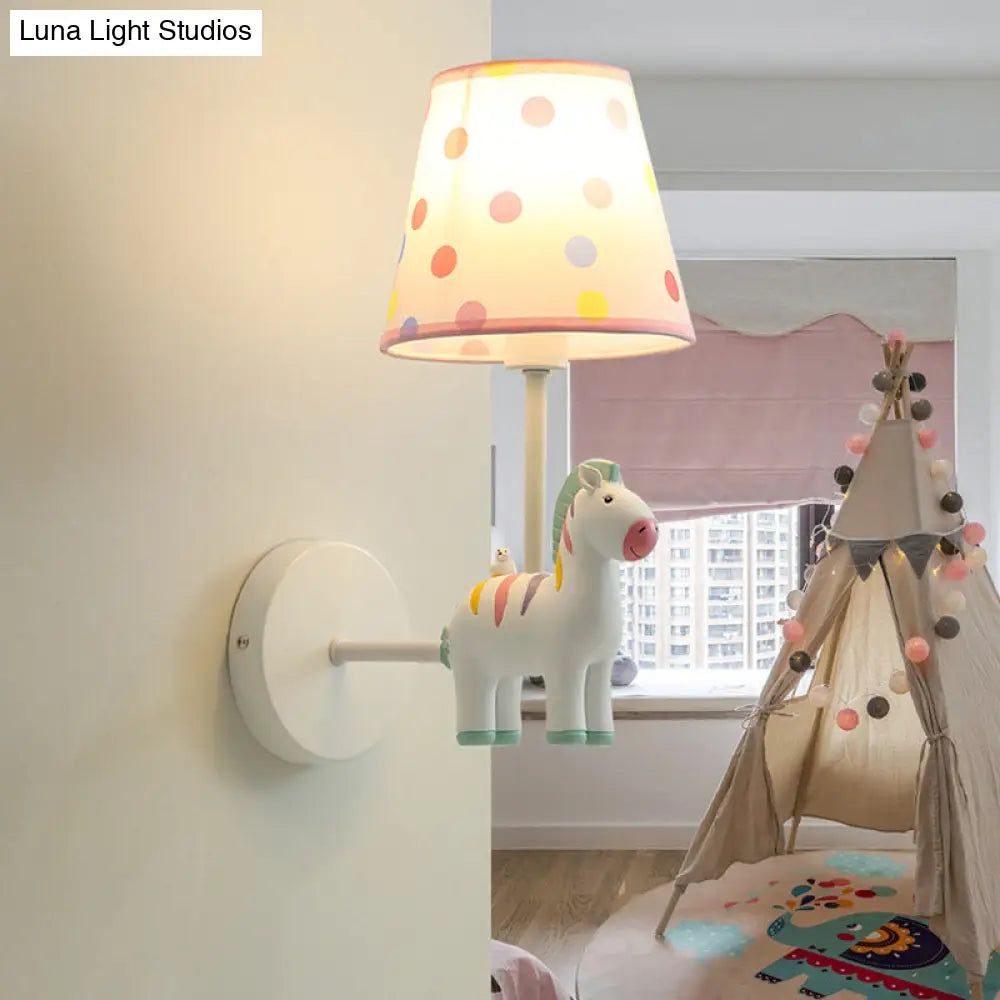 Zebra Wall Lamp - Kids Style Single Light Fixture With Empire Shade For Nursery