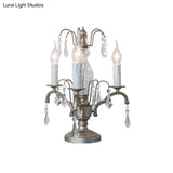 Zoey - Silver Night Light Candle Rustic Style Lamp With Crystal Droplet