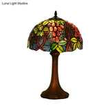 Zoey - Tiffany Coffee Half-Globe Table Lamp Style 1-Light Stained Glass Nightstand Light With Fruit